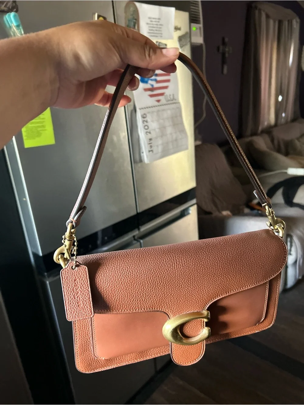 Coach Tabby Caramel Brown Leather Shoulder Bag with Gold 'C' Hardware